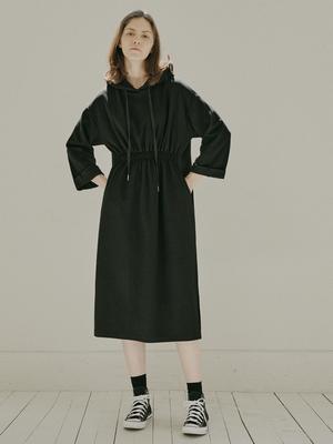 Avang Waistband Hood Long Dress - Black