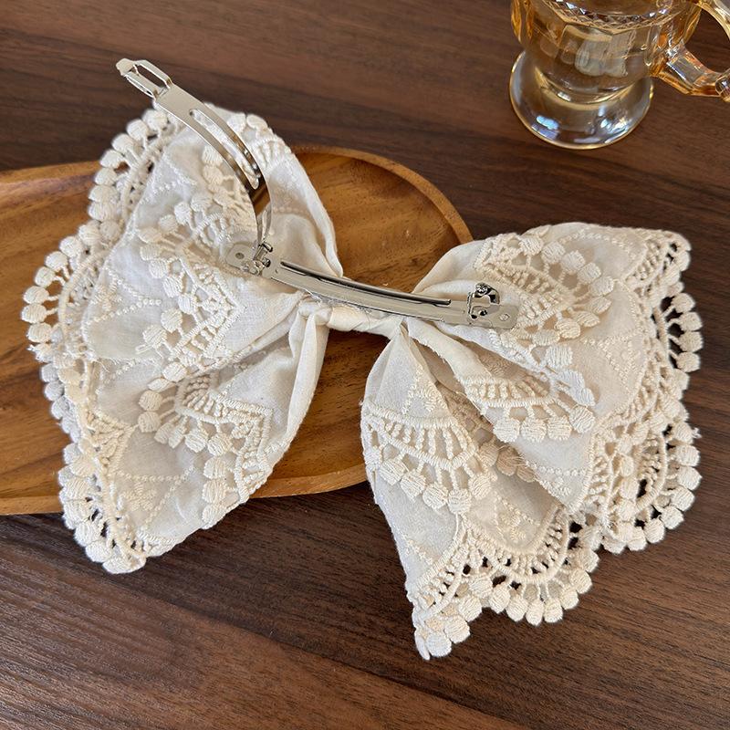White Lace Embroidered Bow Hairpins Fashion Large HairClips for Women Girls Sweet Temperament Barrettes Female Party Headdress
