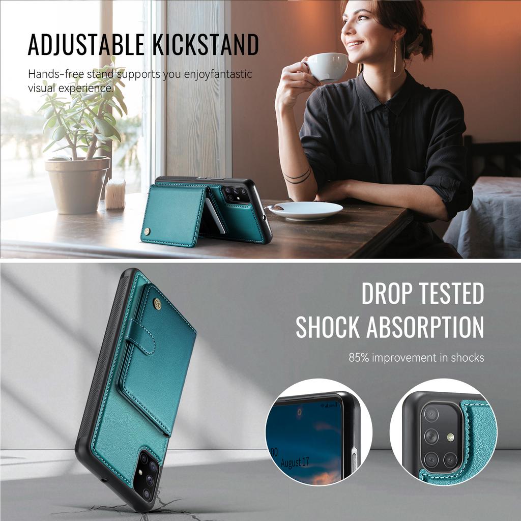 For Samsung Galaxy A51 4G SM-A515 Case JEEHOOD J09 RFID Blocking Card Holder Leather Back Phone Cover Magnetic Case