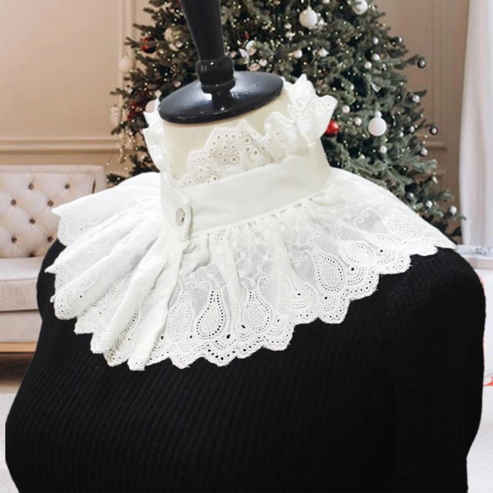High Neck Fake Collar White Cotton Ruffle Collar Removable Detachable Collar  Blouse Decoration
