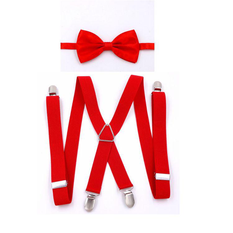 Unisex X-Shape Adjustable Black Suspenders with Bow Tie for Weddings & Performances.