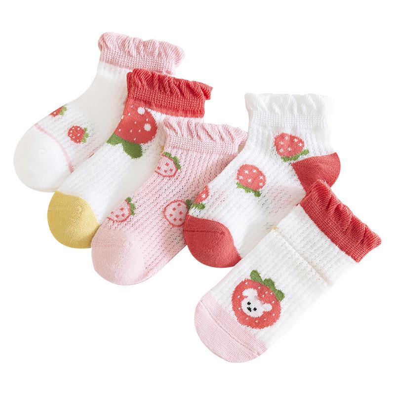 Spring/Summer Mesh Silk Children's Cartoon Ankle Socks - Cute, Breathable Cotton for Boys & Girls