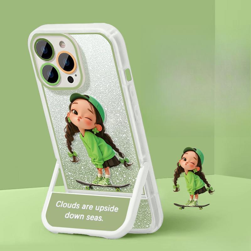 

Дівчина на скейтборді Підходить для чохла для мобільного телефону Apple 16 Huawei Mate70pro Вбудована підставка 15 Милий мультяшний 13/14 Redmi Note 12 Pro +