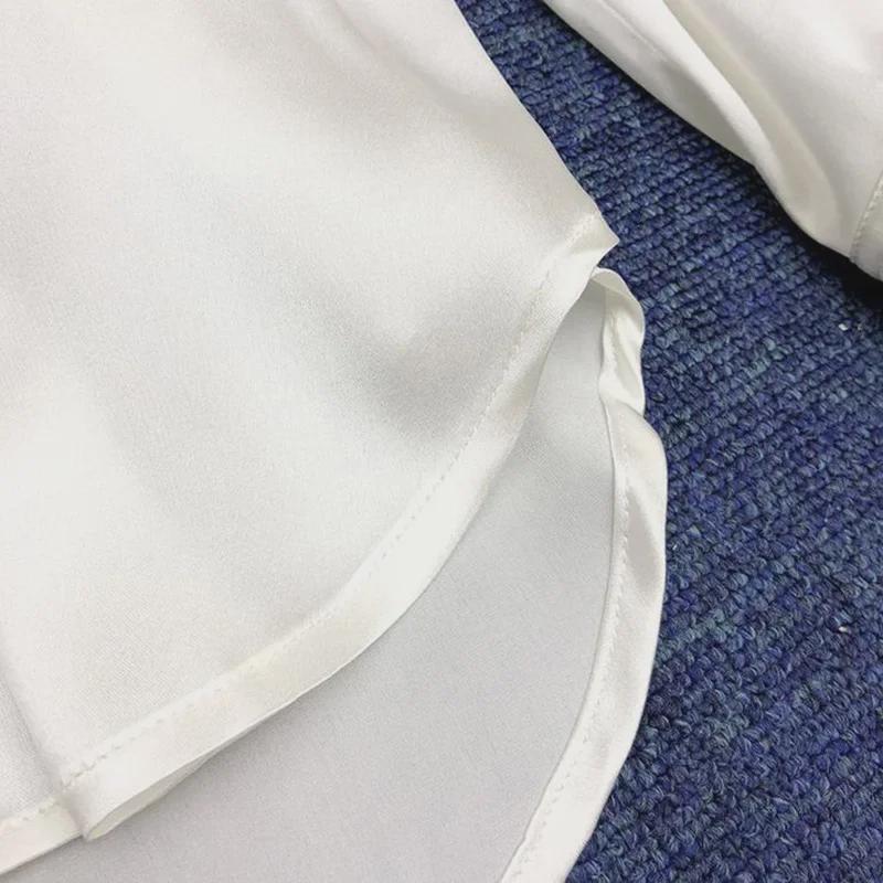 Silk Satin White Shirt: Elegant Foreign Design, Spring 2025 Women's Fashion