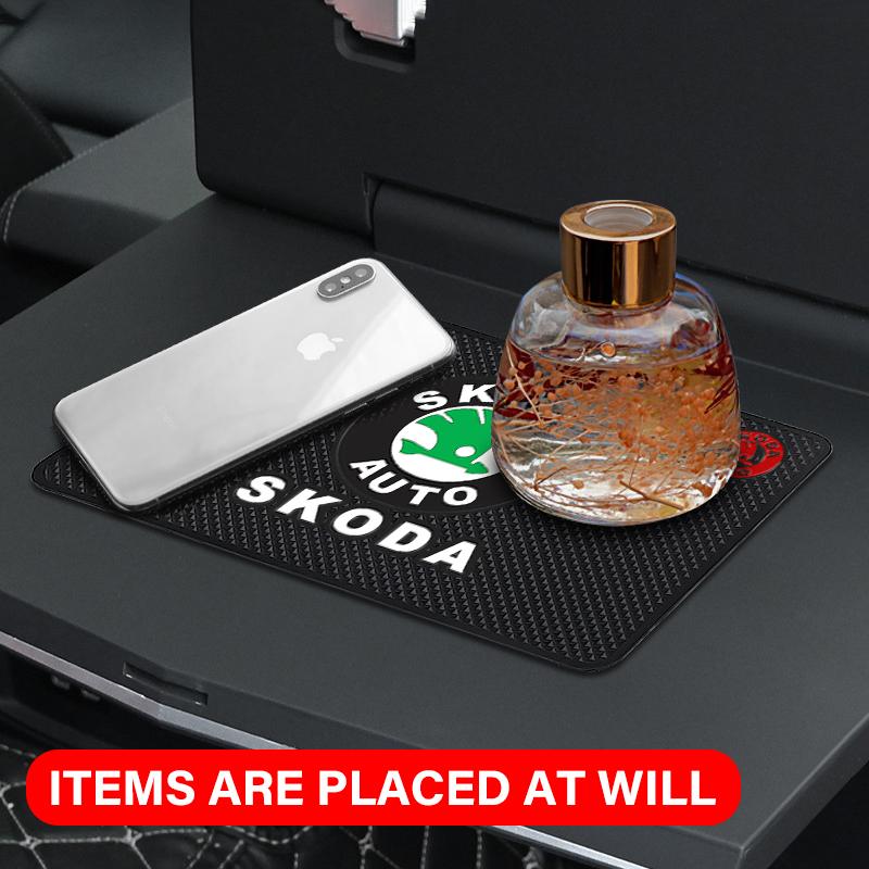 1Pcs Car Emblem Anti Slip Pad Phone Holder Non-Slip Mat Car Stlying For Skoda Octavia Superb Rapid Kodiaq Karoq Fabia Kamiq Roomster Citigo