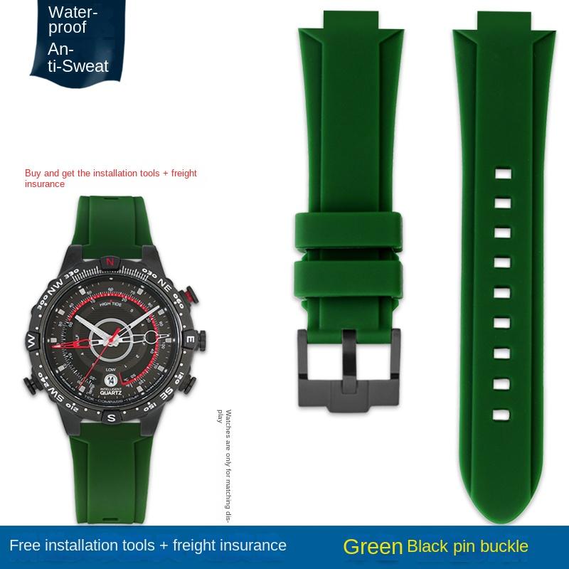 

For TIMEX T2N721 T2N720 T2N739 waterproof silicone watchband Stainless steel buckle men s Soft Watch strap free tools Screw pins 24-16mm