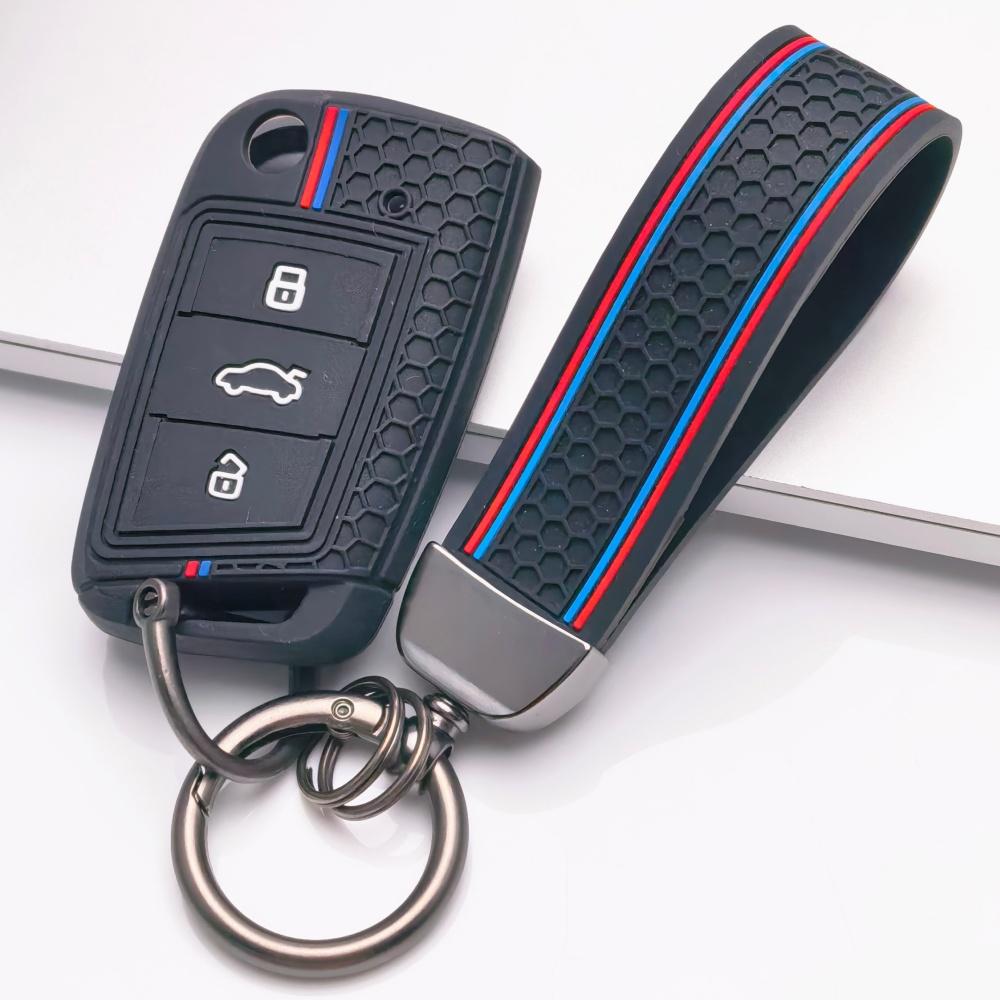 Silicone Car Key Fob Cover with Keychain Fit for Volkswagen VW Golf 7 MK7 Tiguan MK2 Touran L for Skoda, Fits Volkswagen Golf Tiguan Octavia A7 чёрный