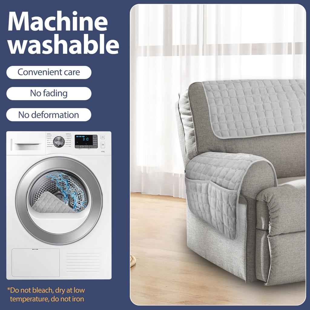 3Pcs Sofa Armrest Cover with Side Storage Pockets Soft Non Slip Four Seasons Sofa Arm Protector Recliner Chair