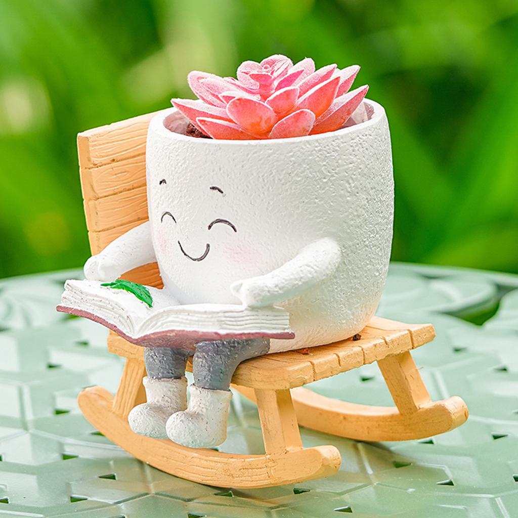 Chair Smile Face Planter Resin Hanging Cute Head Flower Pot with Swing Seat Creative Succulent Flower Pot Garden Plant Container