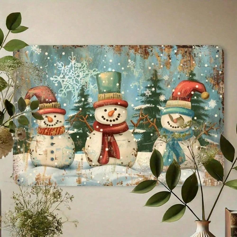 Vintage Snowman Metal Sign Iron Wall Art Rustic Tin Painting Decor for Home Garage Cafe Indoor Outdoor