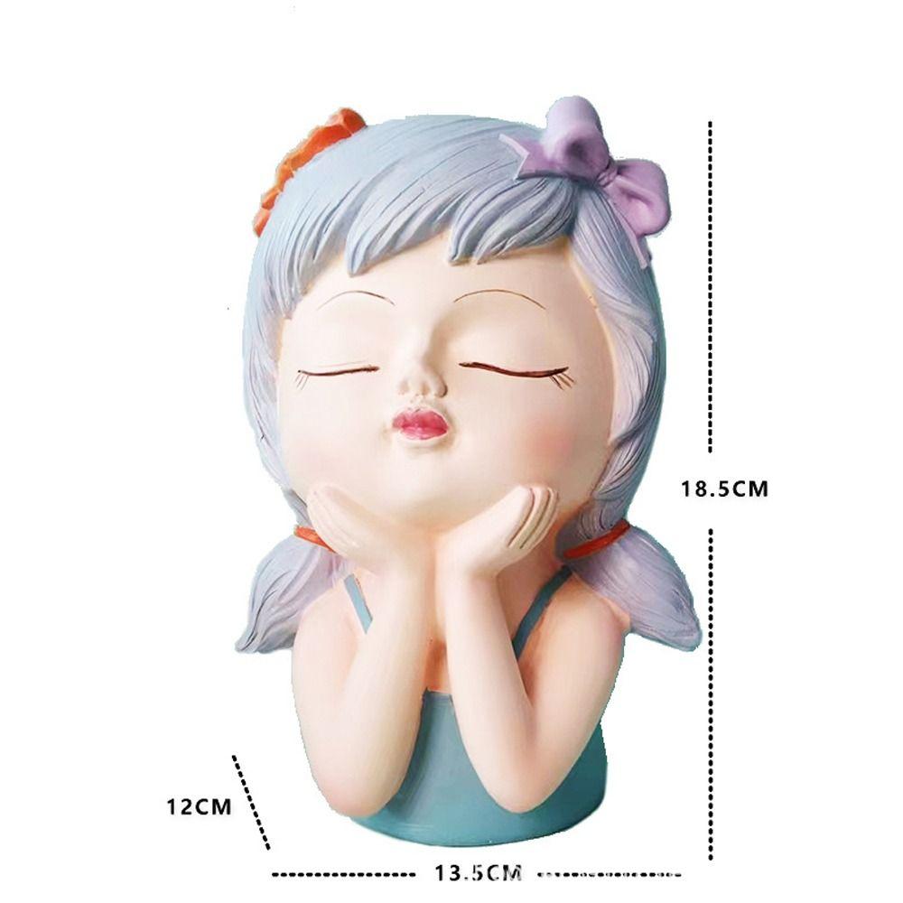 Resin Fairy Flowerpot Girl Statue Succulent Planter Pot Face Planters Pots  Office