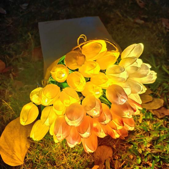 10/15Pcs Tulip Flower Night Light with Bendable Stems LED Bouquet for Home Decor Warm Glow Bedside Lamp for Bedroom Wedding Romantic Gift for