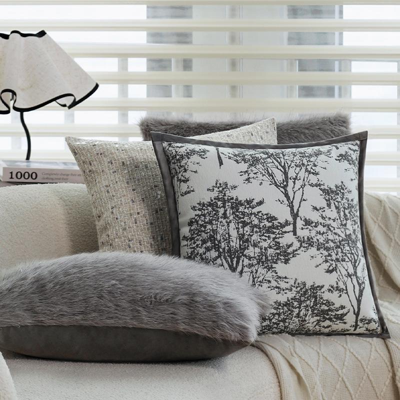 Gray Sofa Pillowcase Living Room Light Luxury High-end Waist Pillow Square Cushion Bedside Backrest Pillow Does Not Contain Core