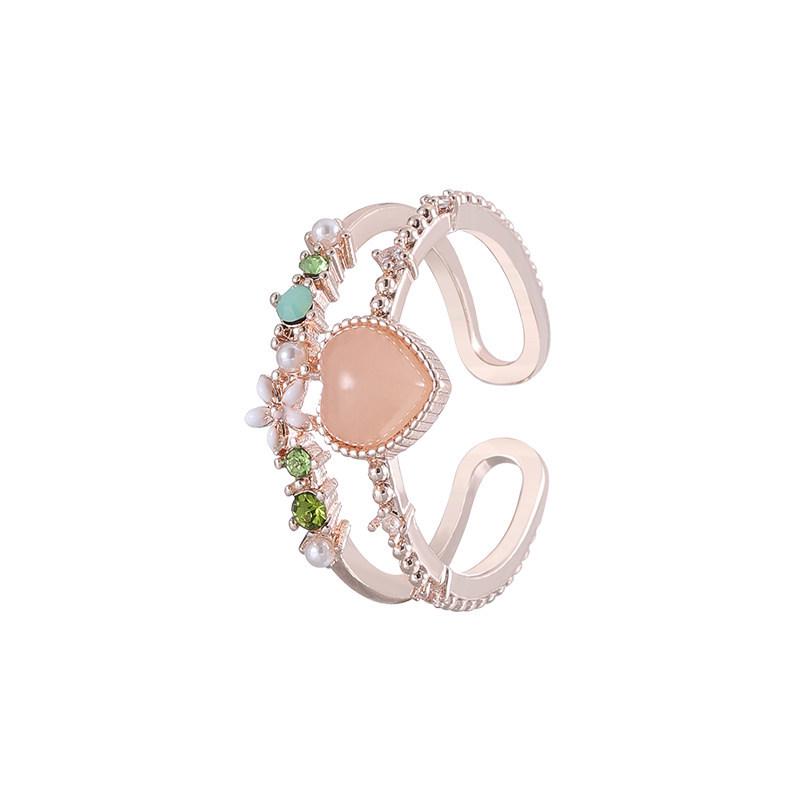 Korean Double Layer Heart Zirconia Open Ring – Stylish Luxury Index Finger Accessory