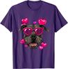 Pit Bull Dog Valentines Day Heart Sunglasses Graphic T-Shirt Soft Cotton Casual Tee