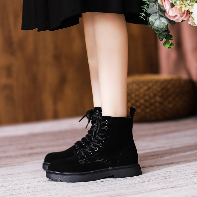 New Leather British Frosted Leather Women's Medium Heel Flat Short Women's Hole Martin Women's