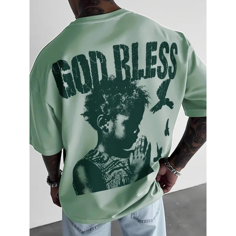 Summer New Men's T-shirt Summer Casual Overszied Fashion Comfortable Breathable Letter Pattern Printed Short Sleeve Tops