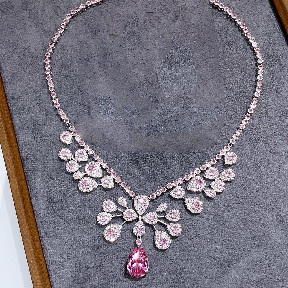 Luxury Red Zircon Necklace Earring Set for Women Elegant Water Drop Design Crystal Jewelry Party Wedding Evening Accessories