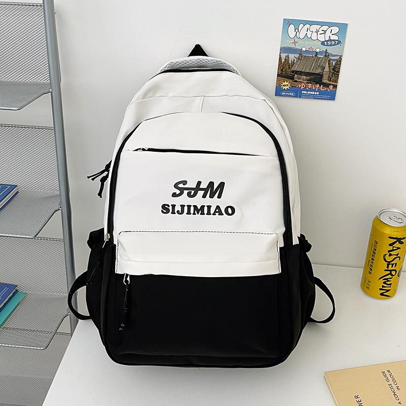 Schoolbag Middle and High School Students Backpack 1011 New Large-capacity Letter Printing Korean Version Contrasting Color Backpack College Backpack