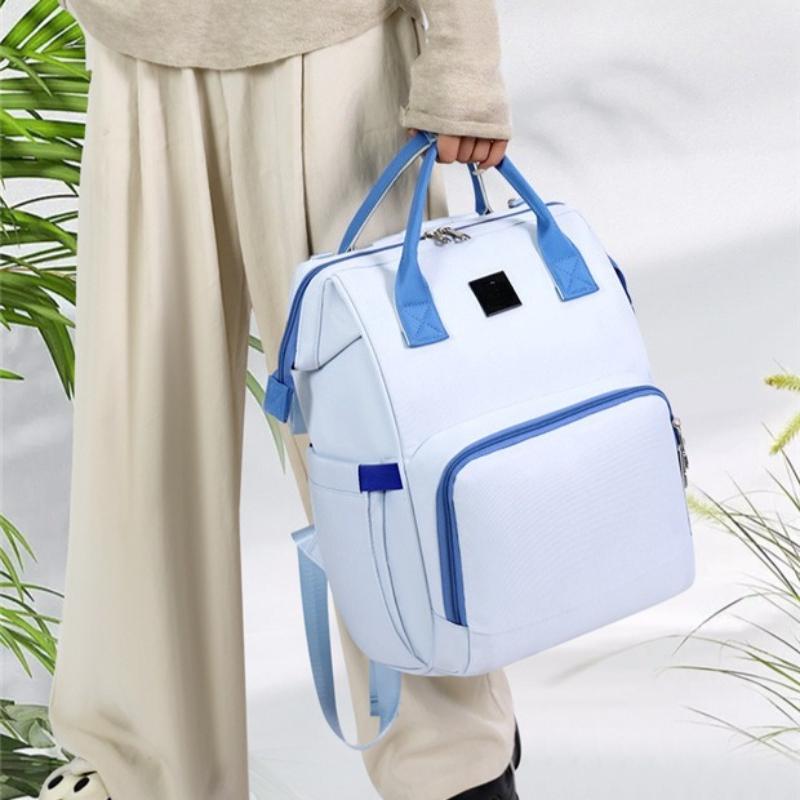Solid Color Large Capacity Storage Mommy Bag, Lightweight Mother and Baby Backpack Baby Portable Waterproof Travel Diaper Bag for Going Out Handbag