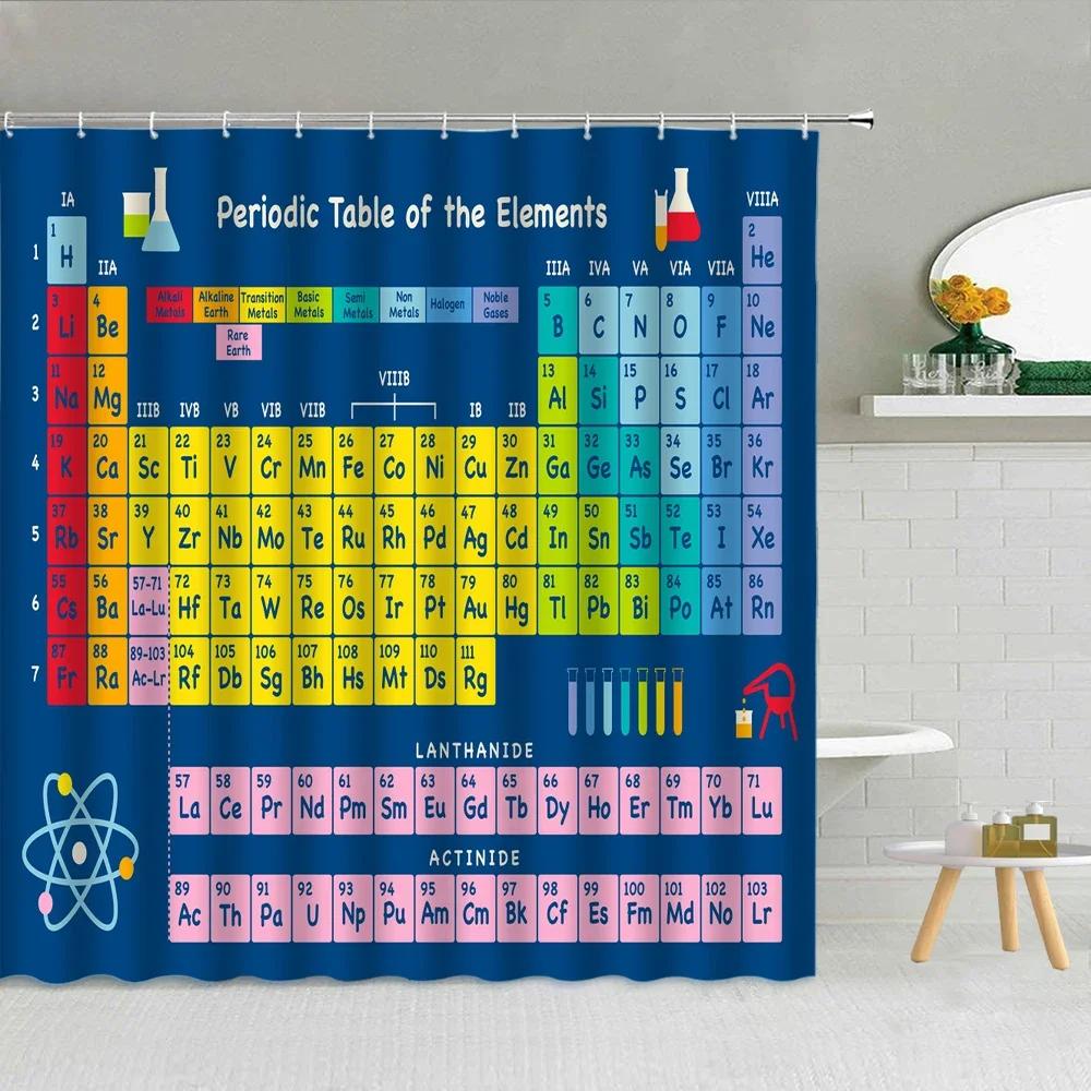 Creative Element Periodic Table Shower Curtain Modern Style Chemical Digital Pattern Bathroom Supplies Cloth Curtains Decorati
