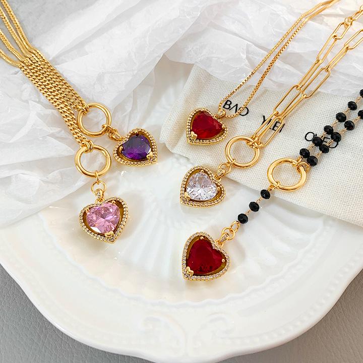 

Minimalist Red Gemstone Heart Pendant Necklace - Women s Luxury Jewelry