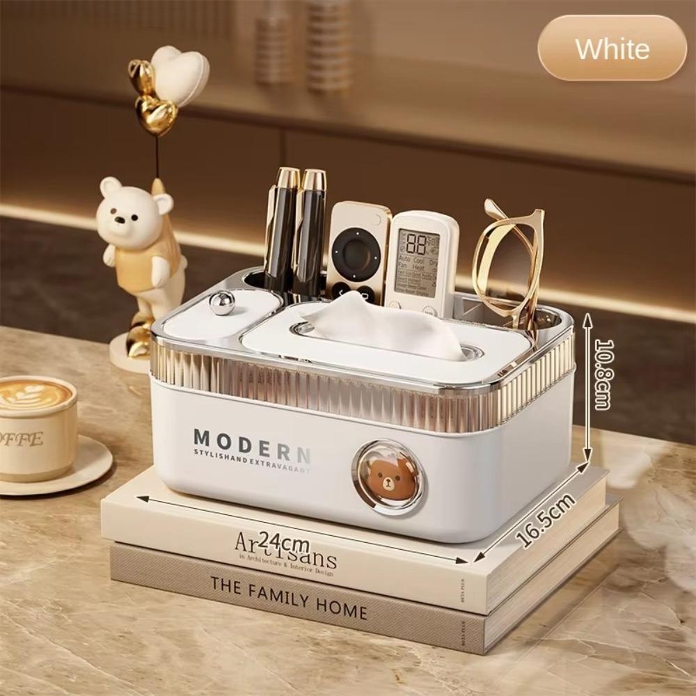 

Multi-function Remote Control Storage Box Large Capacity Tissue Holder Living Room білий