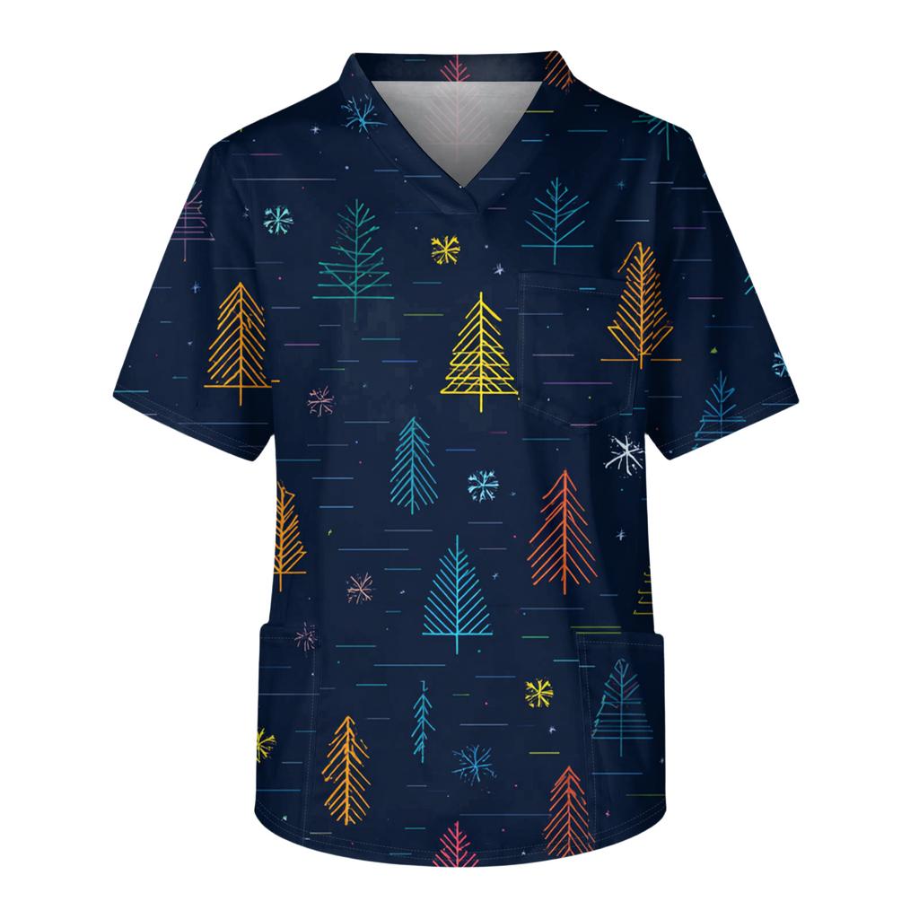 Men's Casual Short-Sleeved V-Neck Printed Front Pocket Top