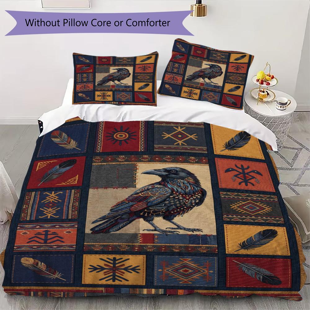 Crow Decoration Pattern Bedding Uilt Set Uilt Cover Pillowcase Home Decoration Birthday Gift (1 * Duvet Cover + 2 * Pillowcase  Without Core)52