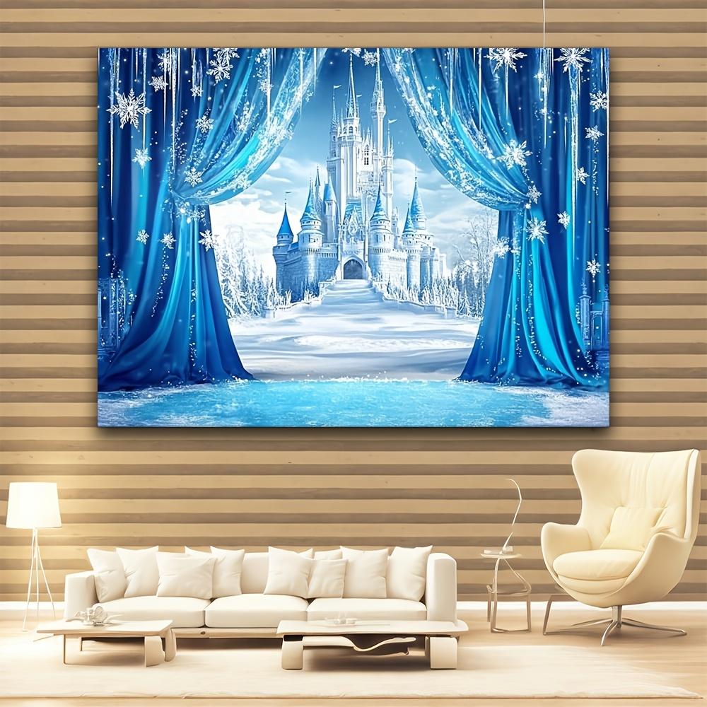 1pc Charming Princess Ice Castle Photography Background - Durable polyester, perfect birthday party decoration and photo booth