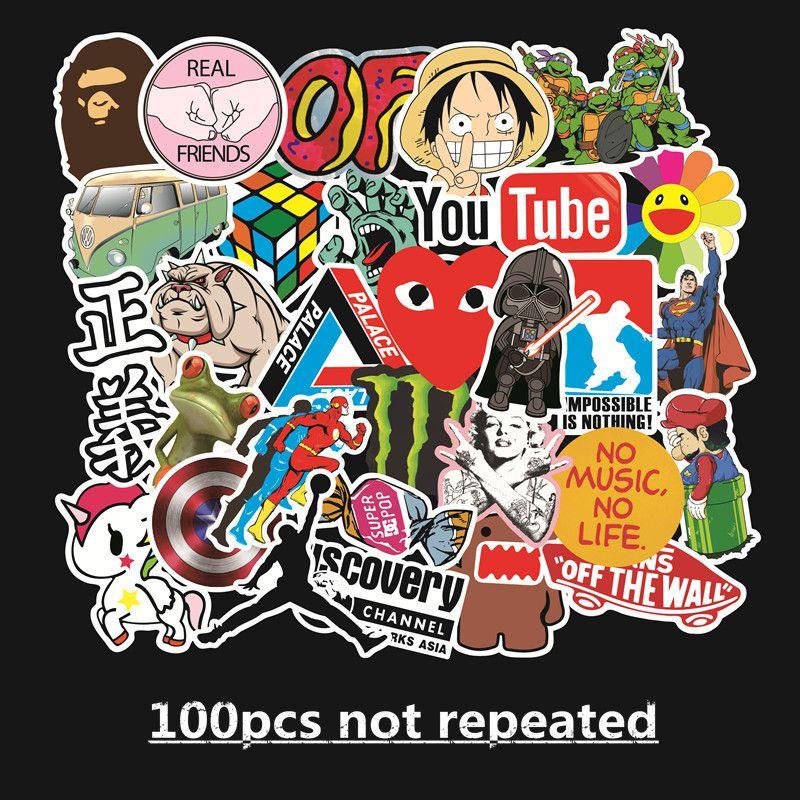 Super zábavných 100 kusů One Piece Mario samolepek na skateboardy a notebooky!