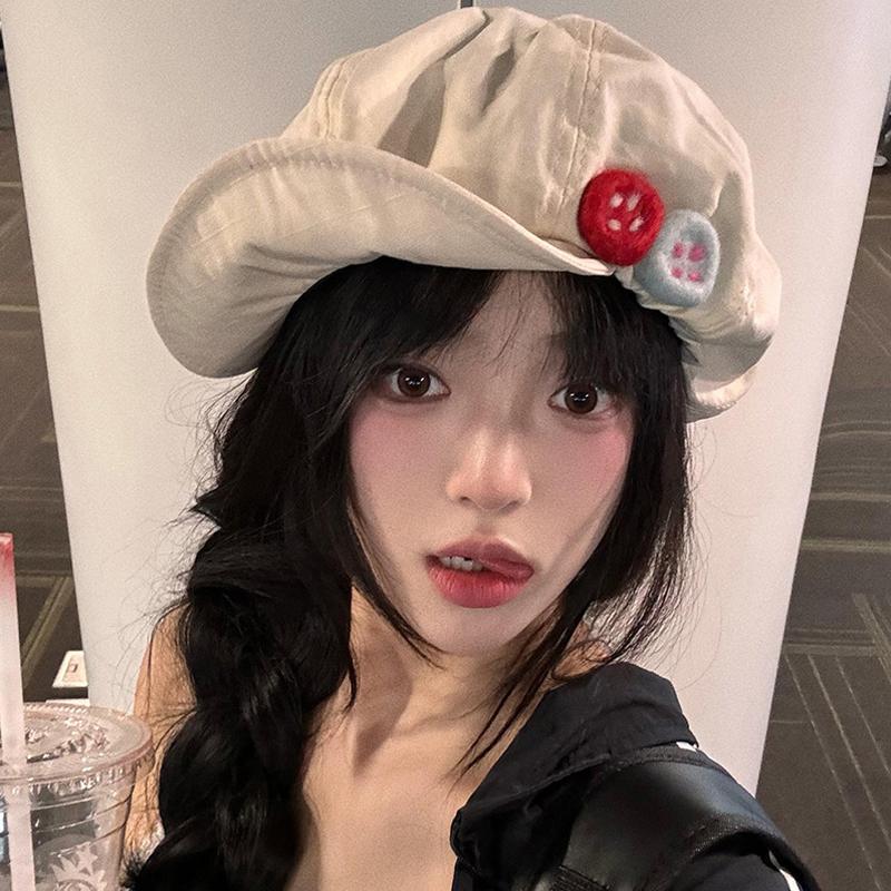 Double-Button Decorative Baseball Cap Cotton Hemp Octagon Windproof Newspaper Hat Adjustable Beret Fall And Winter Sun Hat