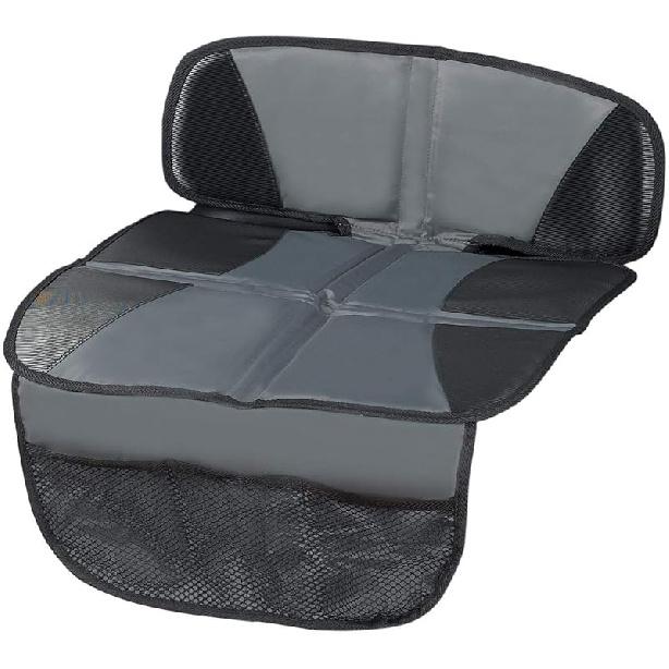 Car Seat Protector - Seat Protection Mat - Thick Padding - Durable, Waterproof Fabric, Leather Reinforced Corners & 3 Pockets for Handy Storage Black