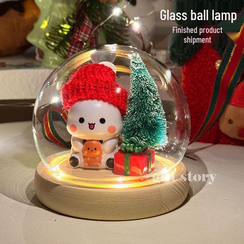One Two Bubu Cute Luminous Glass Christmas Crystal Ball Night Light Gift for Girls & Best Friends