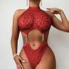 Leopard Print Sexy Lingerie Set: Flirty Hollowed Bodysuit for Nightclubs