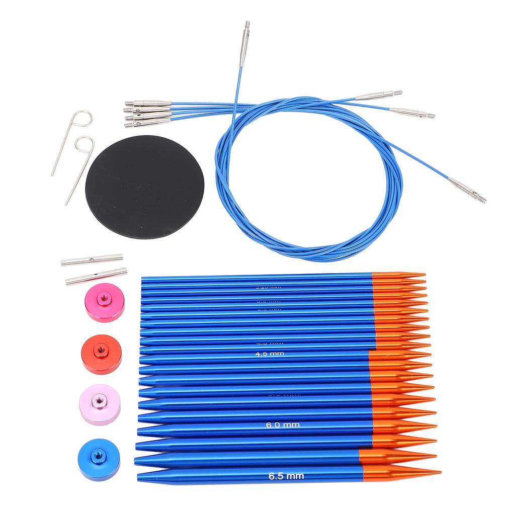 Circular Knitting Needle and Cable Set Blue Gold Color Double Head Interchangeable Needles for Home 