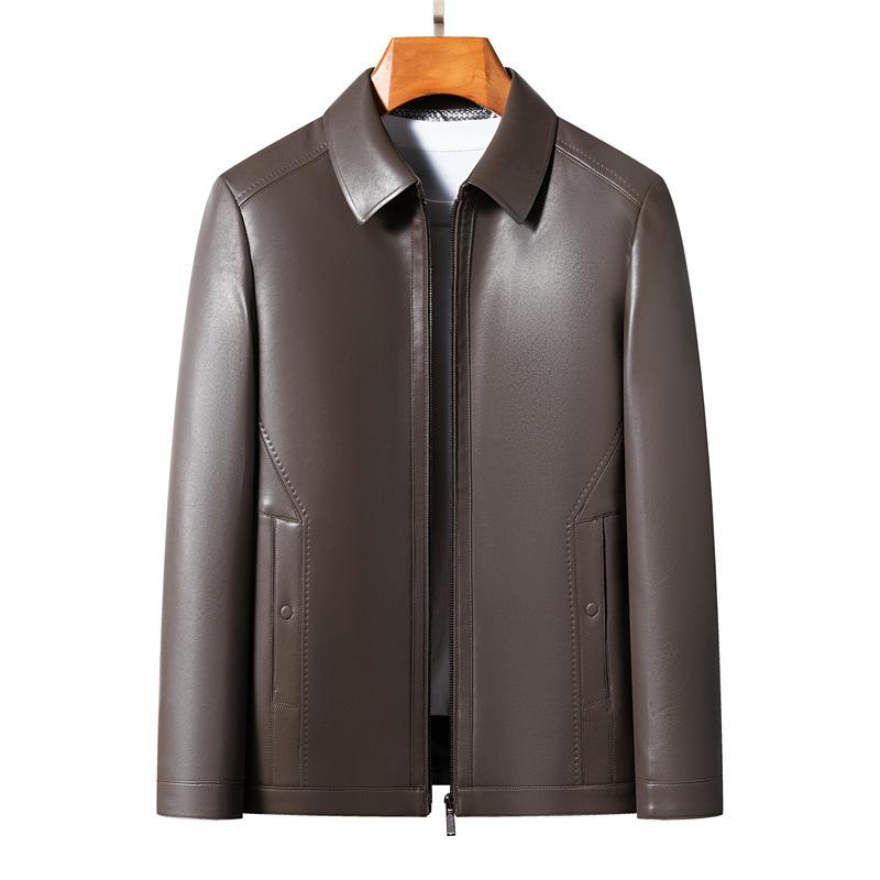 

Одежда Мужская куртка из овчины для среднего возраста, повседневная, деловая, с отворотом, кожаная куртка для папы, осенне-зимняя 195