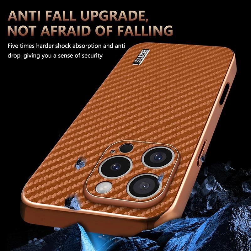Pre iPhone 16 15 14 13 12 11 Pro Max Luxusné Kožené Vzor Uhlíkových Vlákien Puzdrá na Telefón Pre iPhone 16 Pro Ochranný Zadný Kryt