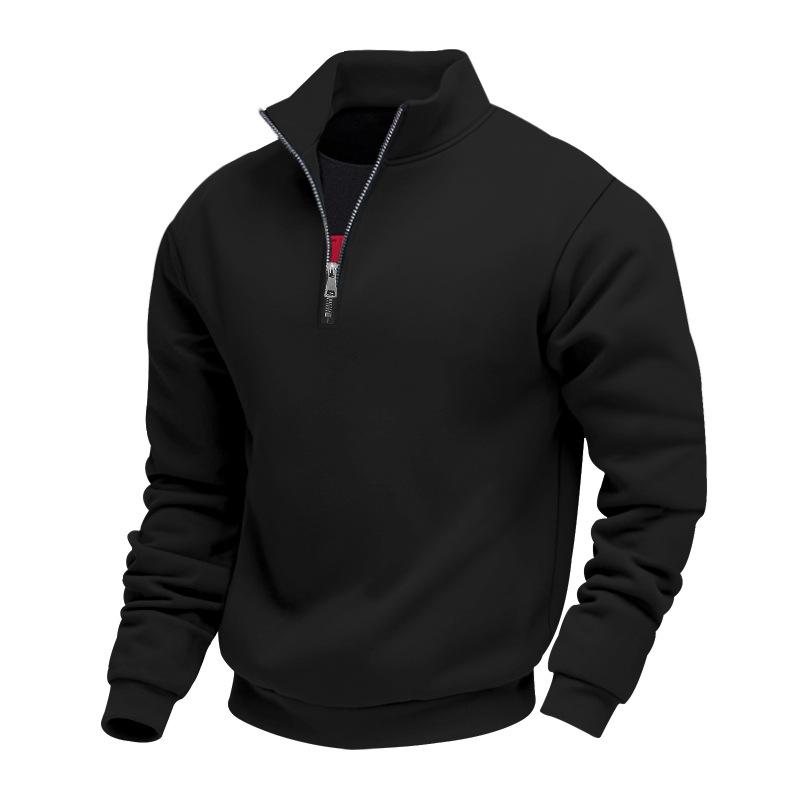 Pulôver Plus Size de Outono/Inverno com Forro de Lã e Meio Zíper, Cor Lisa, Moletom Casual para Homens