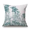Toile De Jouy Jungle Animals Tiger Giraffe Tiger Crane Birds Navy Blue Greenish Pattern Decorative Pillow Case Car Cushion Cover