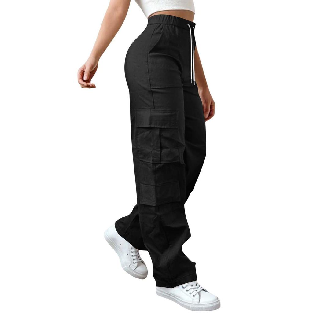 Dámské elastické cargo kalhoty s vysokým pasem, strečové, ležérní, se širokými nohavicemi, streetwear, parašutistické, turistické kalhoty s kapsami