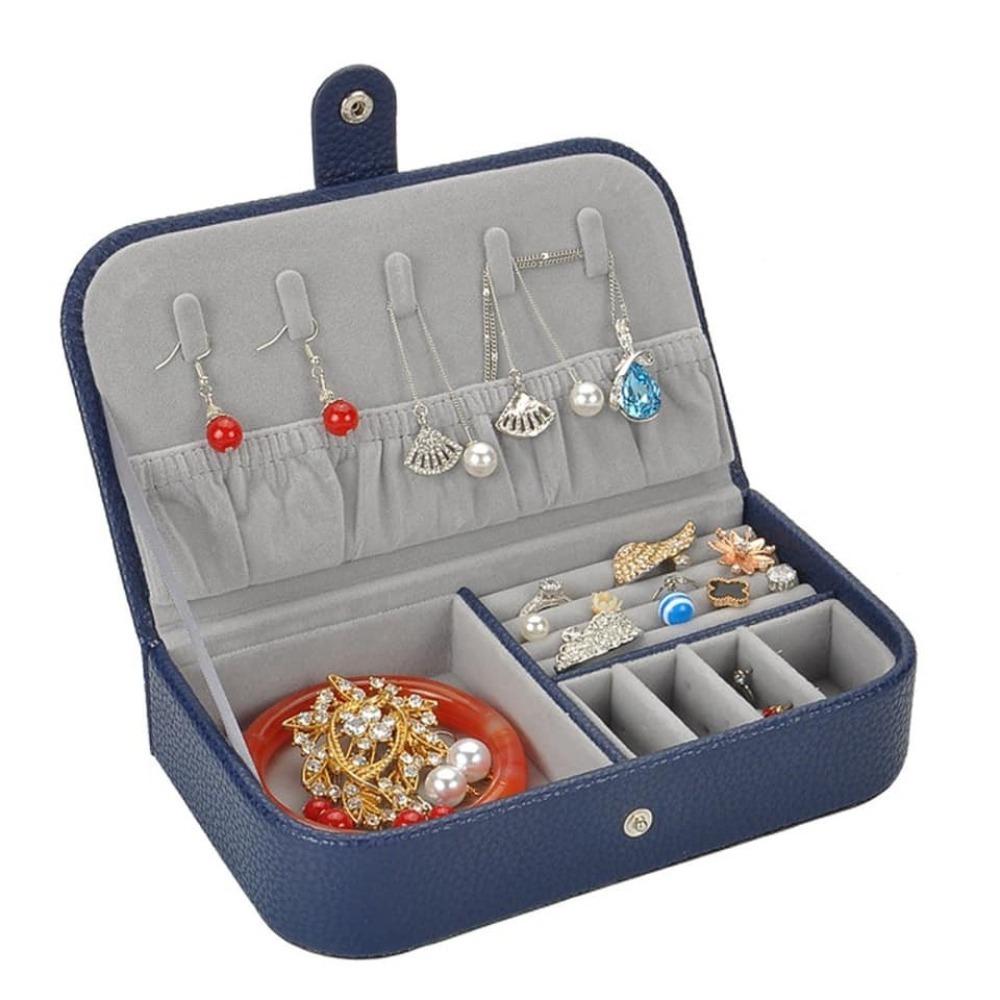 

Earring Jewelry Storage Case PU Leather Ring Necklace Display Holder Girls темно-синий