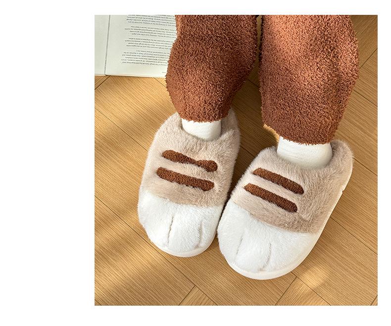 Unisexowe bawełniane kapcie z futrzanymi kocimi łapkami - Ciepłe, antypoślizgowe, na grubej podeszwie obuwie domowe na zimę