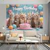 Tela de Fondo 2D Feliz Cumpleaños Gatitos, Fondo Azul para Fiesta para Vlog y Transmisión en Vivo