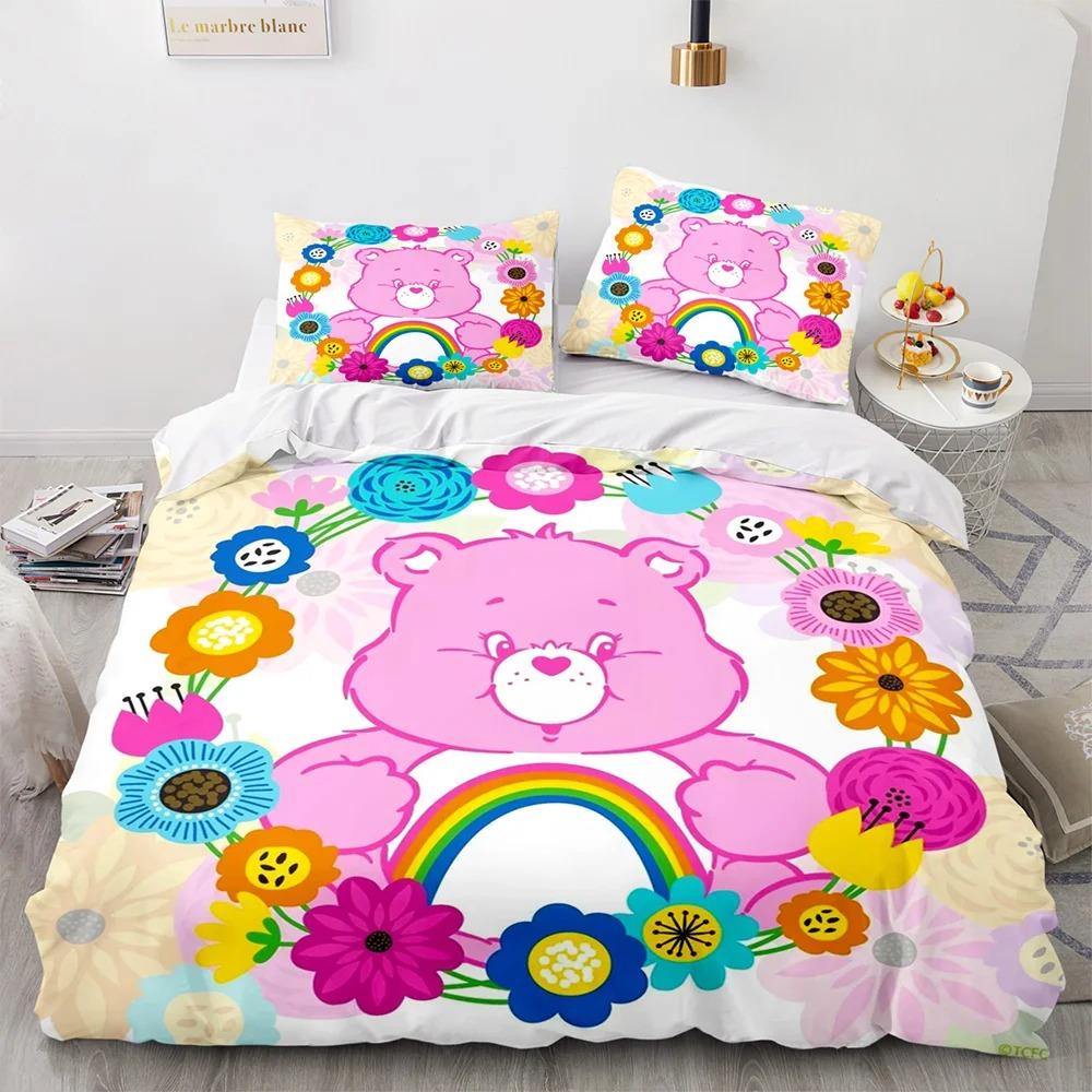Cartoon Anime Care Bears Bettbezug-Set Kawaii Carebears Bettdeckenbezug Kissenbezug-Set Kinderbettwäsche-Set Dekor Full Queen King Size
