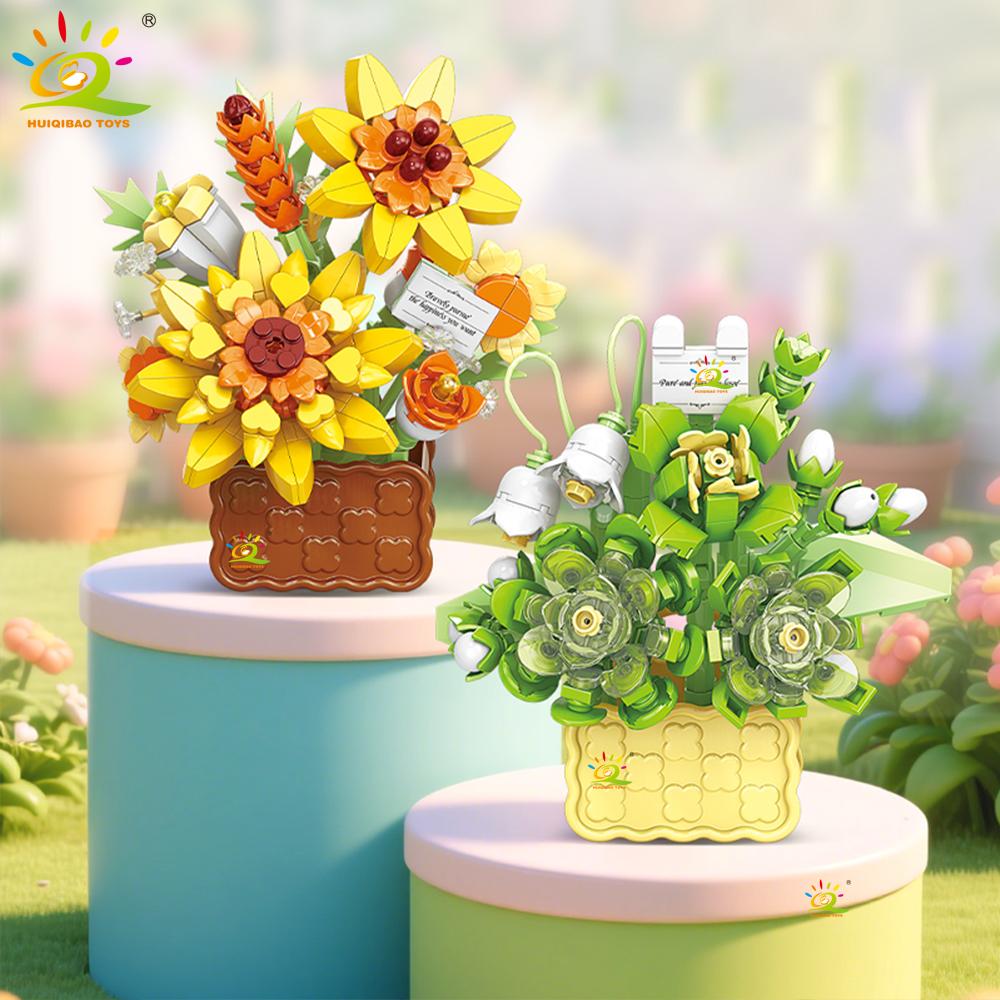 MOC Mini Flower with Vase Model Micro Building Block Eternal Bouquet Home Desk Desk Plant Decor Brick Girl Children Toy