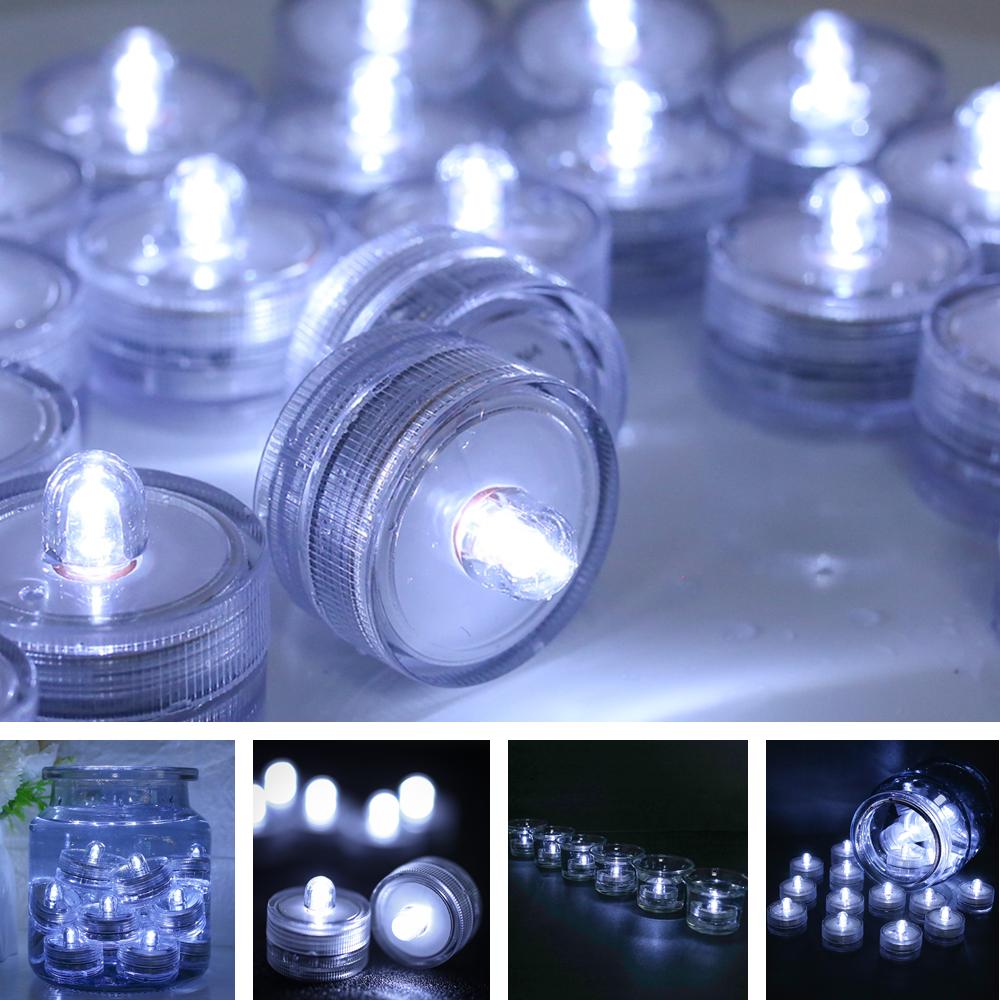 12Pcs Submersible Waterproof LED Tea Light Pond Underwater Tealights Battery Operated Flameless Electric Candles Vase Pond Decor