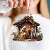 Christmas Pendant Ornament Jesus Family Prayer Scene Pendant Bright Colored Religious Symbol Pendant for Home Car