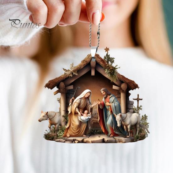 Christmas Pendant Ornament Jesus Family Prayer Scene Pendant Bright Colored Religious Symbol Pendant for Home Car