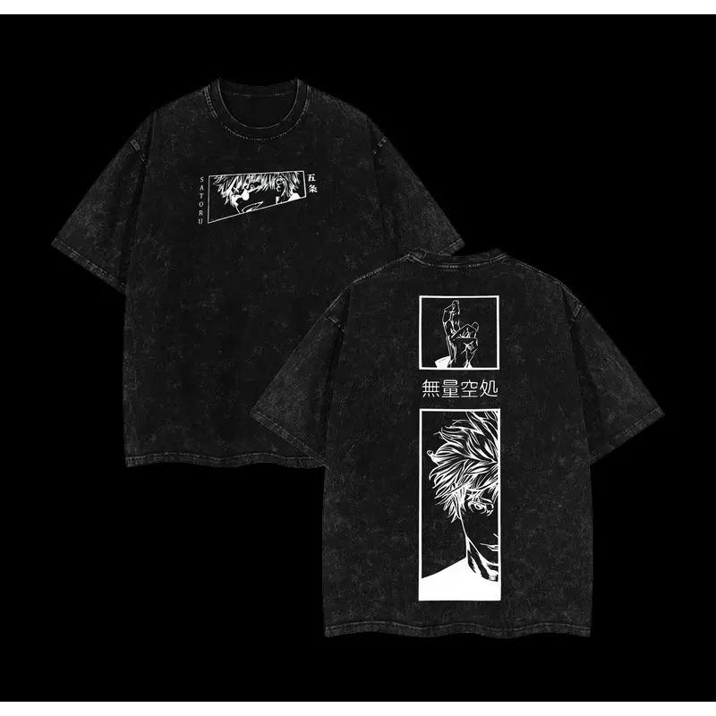 Hot Anime Jujutsu Kaisen Gojo Satoru Graphic Tee Men Women Clothing Washed Cotton Tshirt Casual Loose T-shirt Harajuku T Shirt